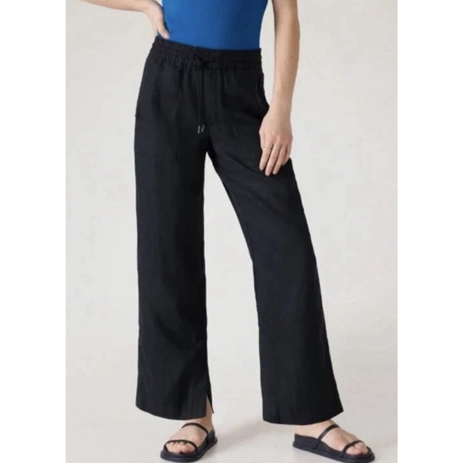 Athleta Retreat Wide Leg Linen Pant 2x Black #851038 Vacation Resort Athletic